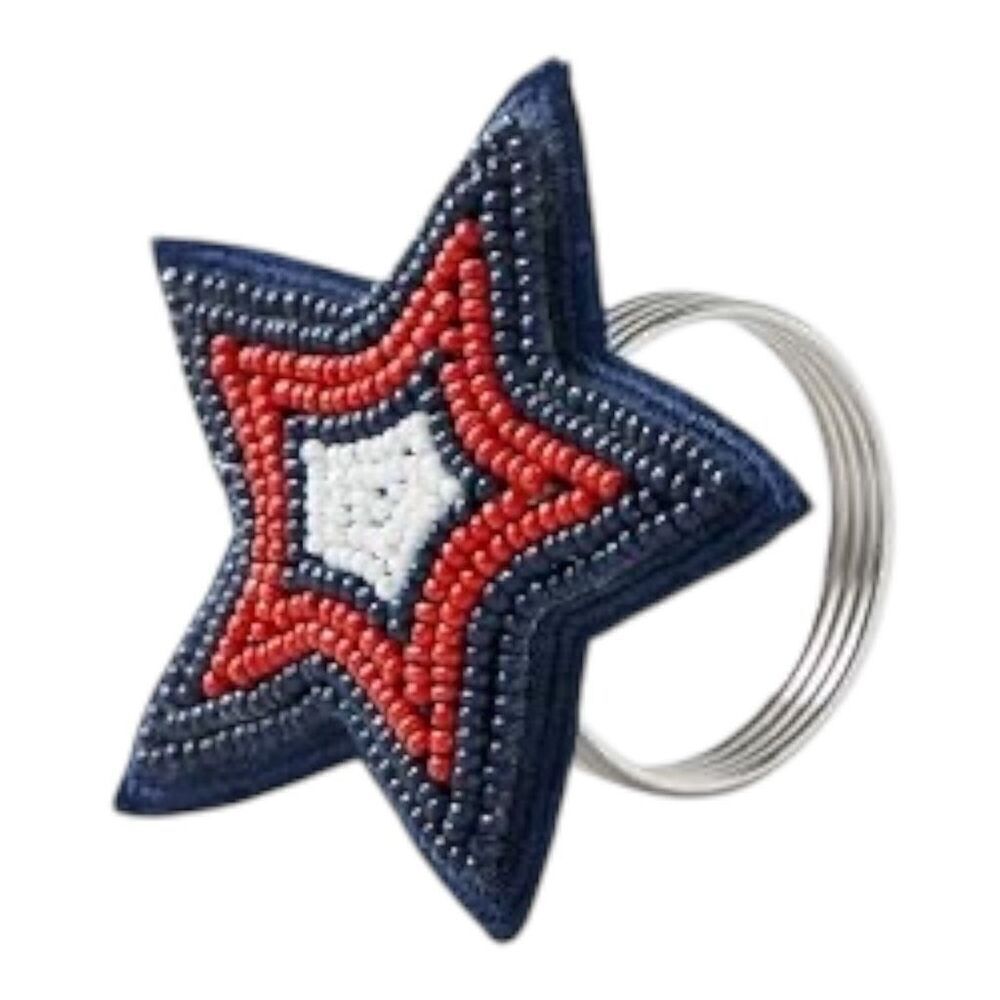 Williams Sonoma Beaded Star Napkin Rings Set of 4 Patriotic Handcrafted